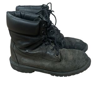 Timberland 6 inch Premium Black Leather Lace Up Ankle Boots